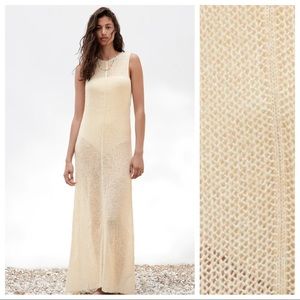 NWT. Zara Cream Long Open Knit Maxi Dress. Size L.